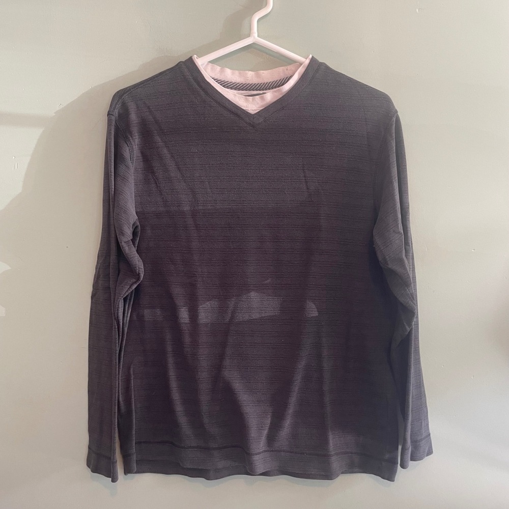 Method Mens Casual Minimalist Pullover V-Neck Long Sleeve‎ Shirt Grey Small